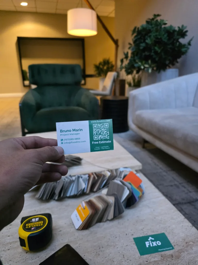 Full-size flooring samples brought to a customer home during the measurement visit