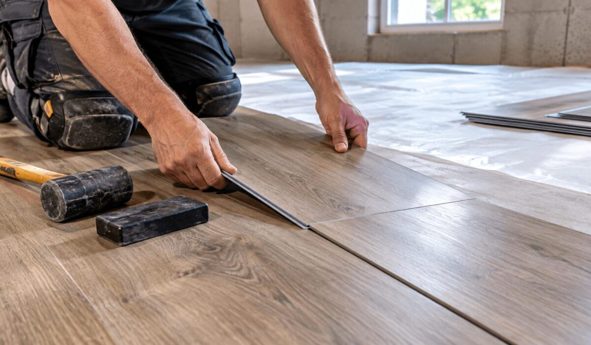Best waterproof basement flooring: wood-look rigid core LVP installed in a finished Northern Virginia basement family room
