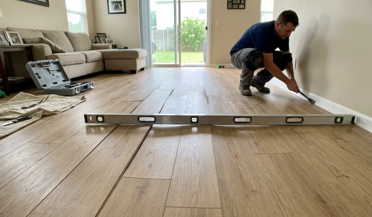 Laminate floor buckling into a raised ridge across a family room