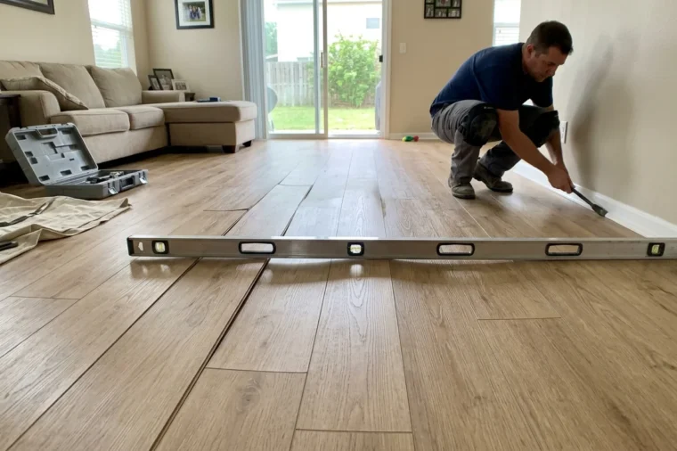 Laminate floor buckling into a raised ridge across a family room